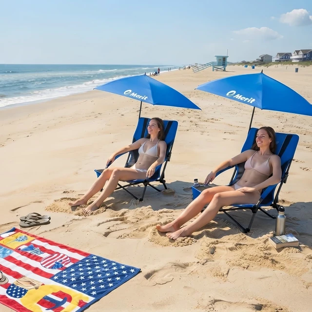 Alt view image 2 of 7 - Low Beach Camping Chair with Detachable Sun Canopy Umbrella