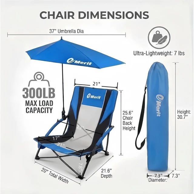Alt view image 3 of 7 - Low Beach Camping Chair with Detachable Sun Canopy Umbrella