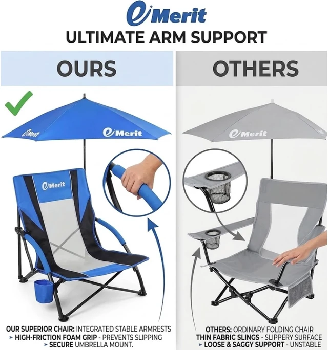 Alt view image 4 of 7 - Low Beach Camping Chair with Detachable Sun Canopy Umbrella