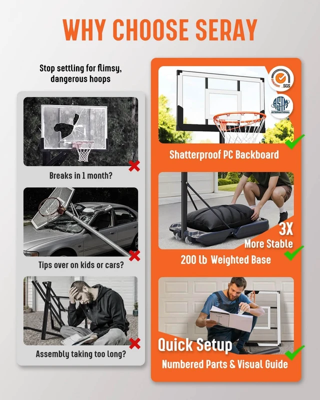 Alt view image 3 of 7 - Basketball Hoop with 40 Inch Shatterproof Backboard 3.3-10FT Height Adjustable, Rust-Resistant Poolside Goal for Adults/Kids, Indoor & Outdoor