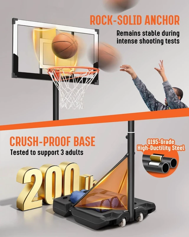 Alt view image 5 of 7 - Basketball Hoop with 40 Inch Shatterproof Backboard 3.3-10FT Height Adjustable, Rust-Resistant Poolside Goal for Adults/Kids, Indoor & Outdoor