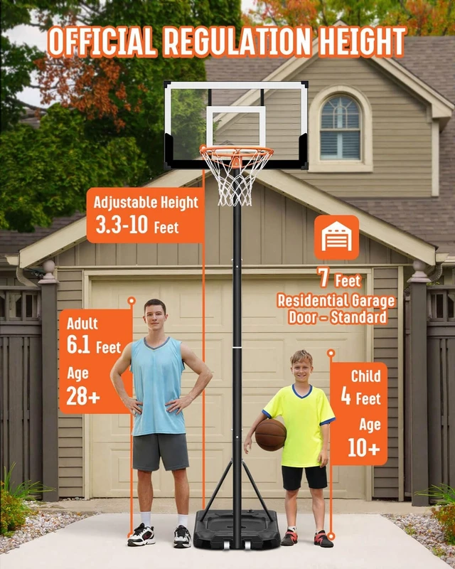 Alt view image 7 of 7 - Basketball Hoop with 40 Inch Shatterproof Backboard 3.3-10FT Height Adjustable, Rust-Resistant Poolside Goal for Adults/Kids, Indoor & Outdoor