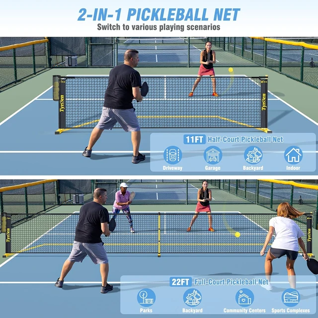 Alt view image 2 of 7 - Portable Pickleball Net 22 FT Regulation & 11 FT Half Court, 2-in-1 with Ball Collector & Carry Bag for Driveway, Garage & Backyard