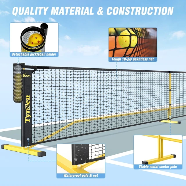 Alt view image 6 of 7 - Portable Pickleball Net 22 FT Regulation & 11 FT Half Court, 2-in-1 with Ball Collector & Carry Bag for Driveway, Garage & Backyard