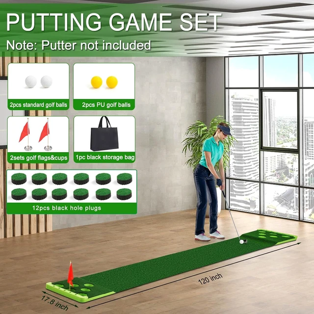 Alt view image 5 of 6 - Indoor Golf Putting Game Set Putting Green Mat with Front Border