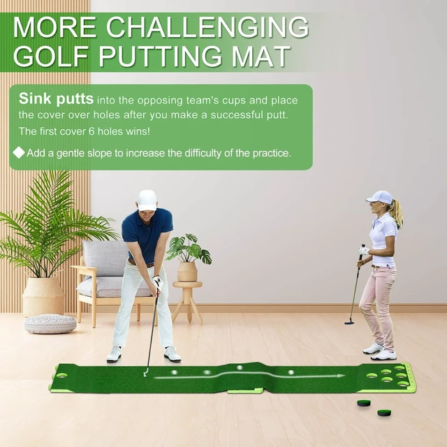 Alt view image 6 of 6 - Indoor Golf Putting Game Set Putting Green Mat with Front Border