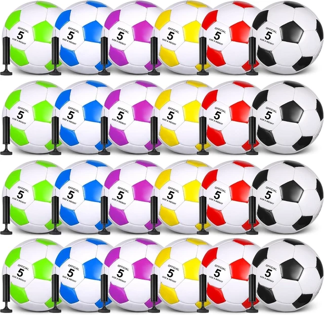 Main image of 24 Pcs Soccer Ball Bulk with Pumps Sizes 5/4/3