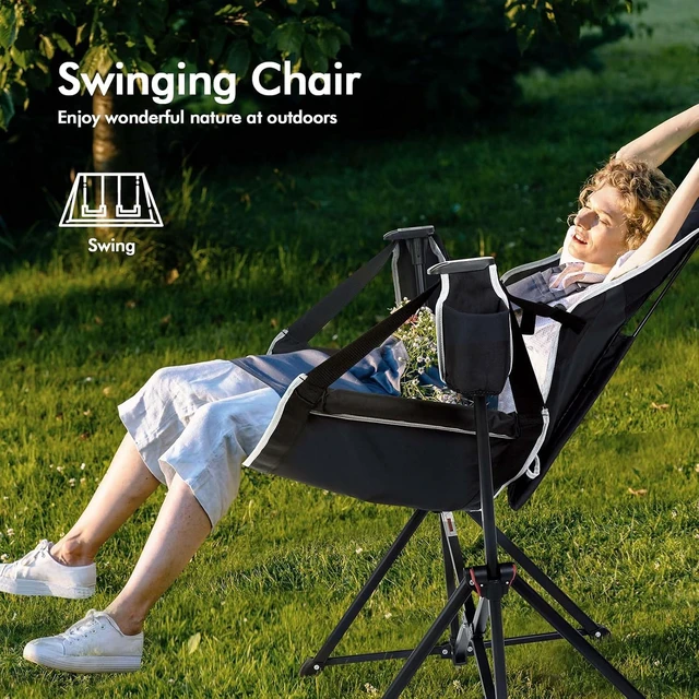 Alt view image 2 of 7 - Foldable Swinging Hammock Camping Chair Portable Rocking Swing Chair with Storage Bag, 265 lbs Adult Weight Capacity for Lawn, Camp & Outdoor