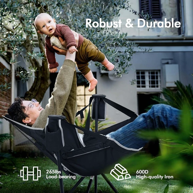 Alt view image 3 of 7 - Foldable Swinging Hammock Camping Chair Portable Rocking Swing Chair with Storage Bag, 265 lbs Adult Weight Capacity for Lawn, Camp & Outdoor