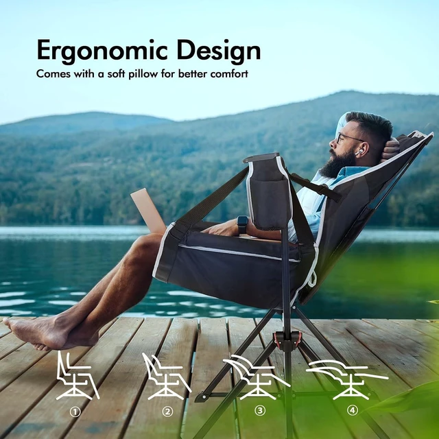 Alt view image 5 of 7 - Foldable Swinging Hammock Camping Chair Portable Rocking Swing Chair with Storage Bag, 265 lbs Adult Weight Capacity for Lawn, Camp & Outdoor