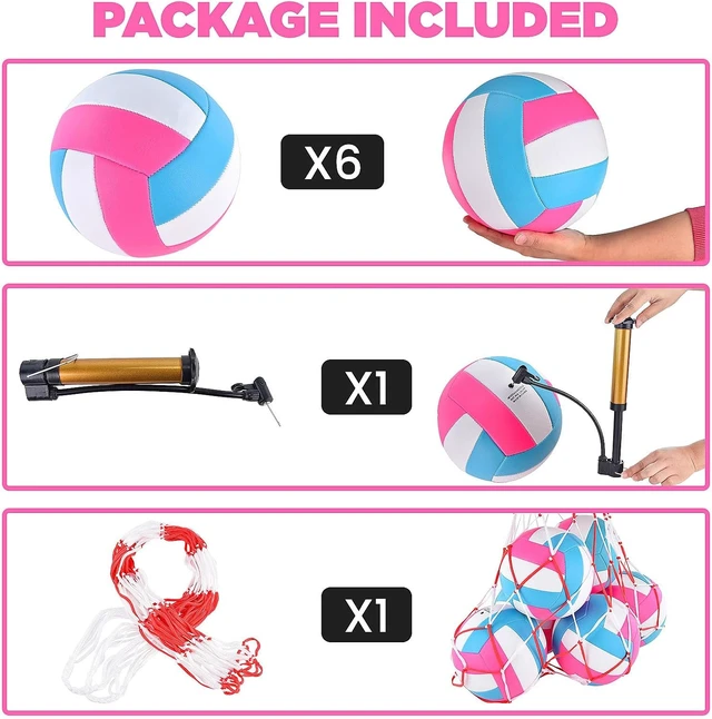 Alt view image 2 of 6 - Official Size 5 Soft Volleyballs 6 Pack Bulk Recreational Balls with Pump & Net Bag for Indoor, Outdoor, Beach, Pool, Water & Sand Games
