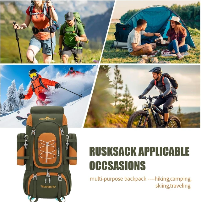 Alt view image 7 of 7 - 70L (65+5) Waterproof Hiking Backpack with Rain Cover Outdoor Travel Daypack for Climbing & Touring (Army Green)