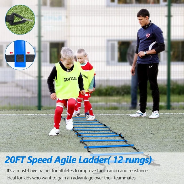 Alt view image 3 of 7 - Agility Training Equipment Includes 20FT Agility Ladder, 4 Adjustable Hurdles, 12 Cones & Parachute for Soccer, Basketball & Football Athletes