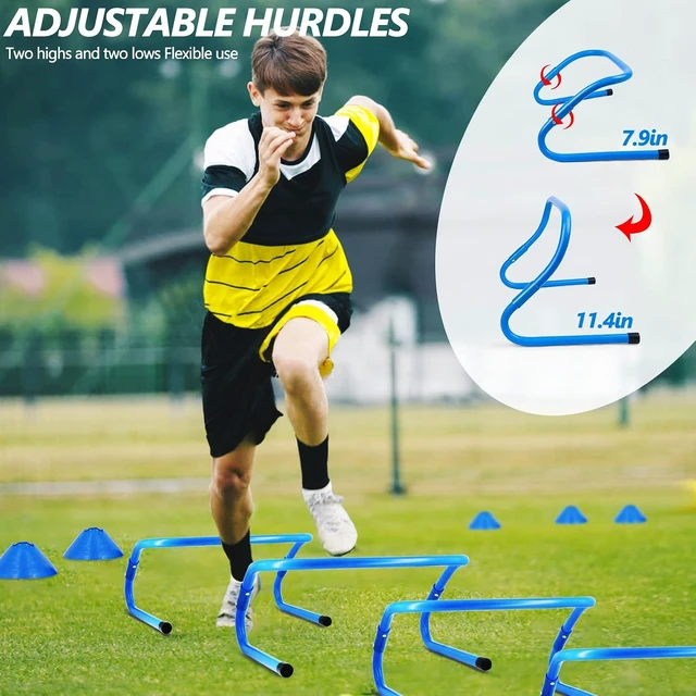 Alt view image 4 of 7 - Agility Training Equipment Includes 20FT Agility Ladder, 4 Adjustable Hurdles, 12 Cones & Parachute for Soccer, Basketball & Football Athletes