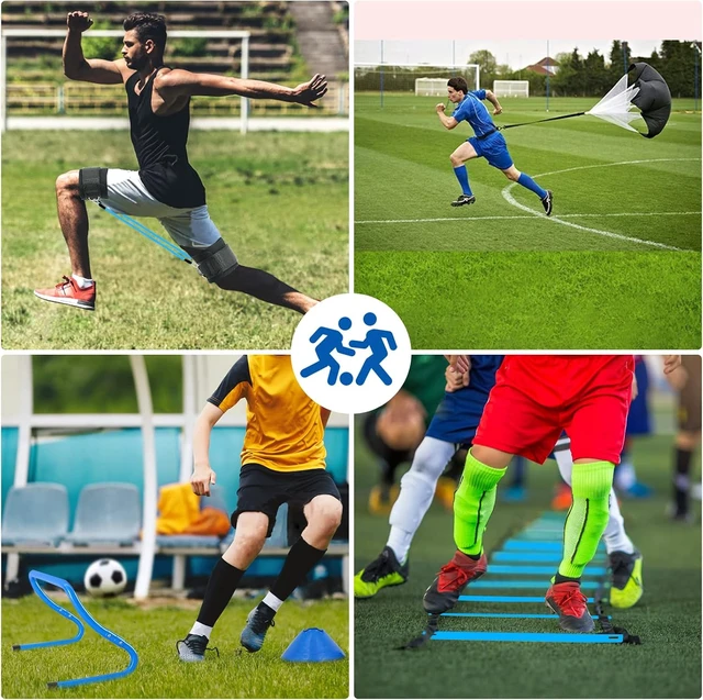 Alt view image 5 of 7 - Agility Training Equipment Includes 20FT Agility Ladder, 4 Adjustable Hurdles, 12 Cones & Parachute for Soccer, Basketball & Football Athletes
