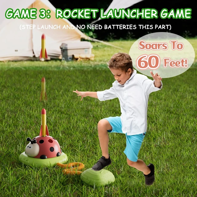 Alt view image 5 of 7 - 5-in-1 Musical Jump Toys Toss Ring Game, Stomping Rocket Launcher & Obstacle Avoidance Remote Control Games for Kids Ages 4-8 8-13, Indoor/Outdoor