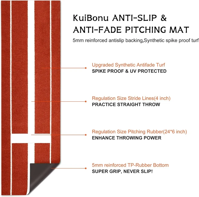 Alt view image 2 of 7 - 2024 Upgraded Softball Pitching Mat Denser Antifade Turf with Anti-Slip Rubber Bottom, 10' x 3' Pitching Mound for Indoor/Outdoor