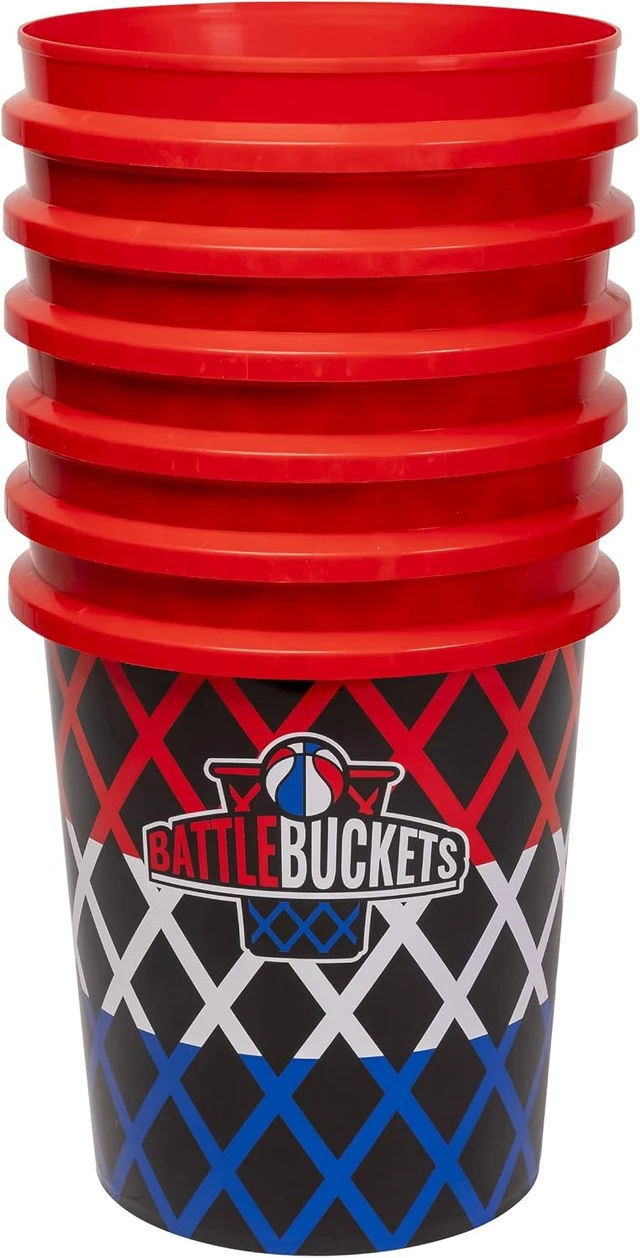 Alt view image 3 of 6 - Battle Buckets Giant Yard Pong & Basketball Game with 12 Buckets, 2 Balls, Carrying Bag & Air Pump for Lawn, Backyard, Beach & Parties