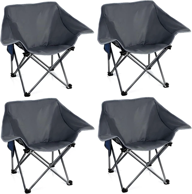 Main image of Compact Collapsible Folding Camping Chairs 4 Pack Heavy Duty Outdoor Sports Chairs for Adults, 400 Lbs, Black Gray