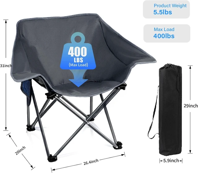Alt view image 3 of 4 - Compact Collapsible Folding Camping Chairs 4 Pack Heavy Duty Outdoor Sports Chairs for Adults, 400 Lbs, Black Gray