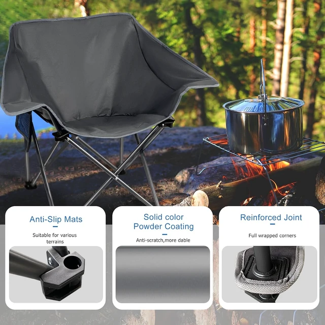 Alt view image 4 of 4 - Compact Collapsible Folding Camping Chairs 4 Pack Heavy Duty Outdoor Sports Chairs for Adults, 400 Lbs, Black Gray
