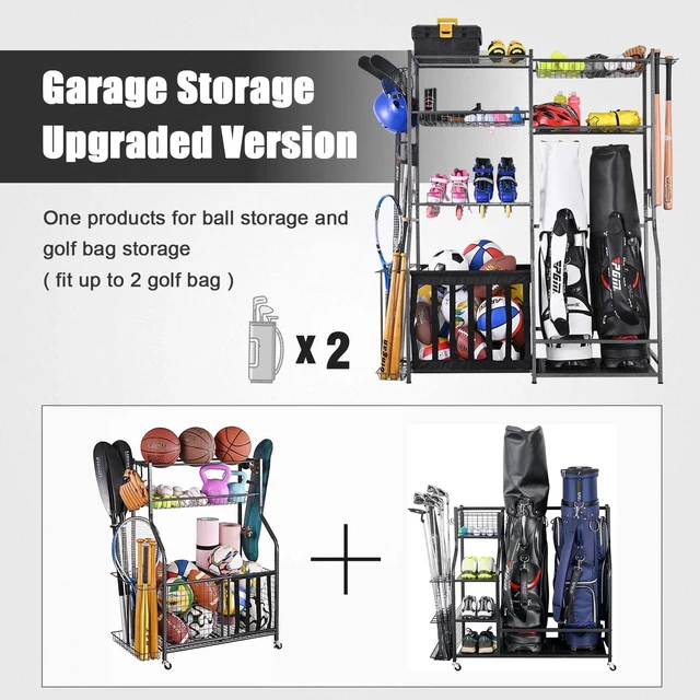 Alt view image 2 of 6 - Garage Sports Equipment Organizer with Golf Bag Storage