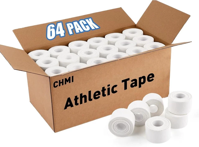 Main image of White Athletic Sports Tape (64 Pack) 640 Yards, Very Strong Easy Tear, No Sticky Residue for Gymnastics, Climbing, Bat Injuries & Medical (1.5 Inch x 640 Yards)