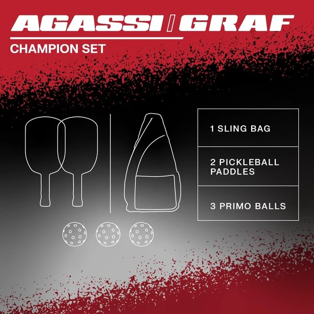 Alt view image 3 of 7 - Agassi/GRAF Champion Pickleball Set with Paddles, Balls & Sling Bag Sandblasted Agassi Shape Racket with Extended Sweet Spot, UPA-A Certified, USAP Approved, NFC Chip Enabled