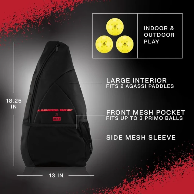 Alt view image 7 of 7 - Agassi/GRAF Champion Pickleball Set with Paddles, Balls & Sling Bag Sandblasted Agassi Shape Racket with Extended Sweet Spot, UPA-A Certified, USAP Approved, NFC Chip Enabled