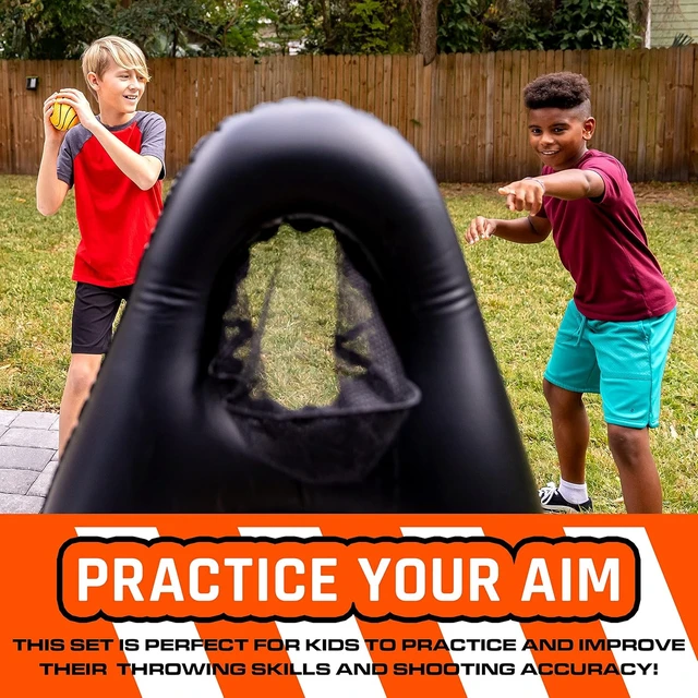 Alt view image 3 of 6 - Proshot Kids Football Blaster Inflatable Target Set 50" Standing Pop-Up Target, Black/Orange/Gray