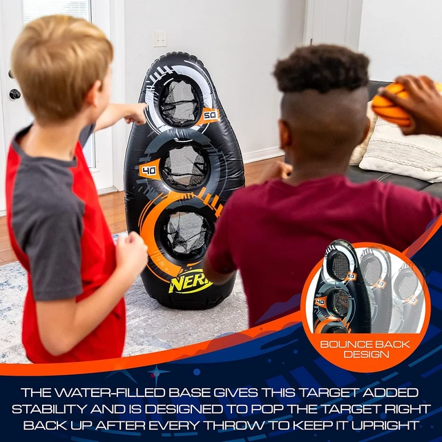 Alt view image 5 of 6 - Proshot Kids Football Blaster Inflatable Target Set 50" Standing Pop-Up Target, Black/Orange/Gray