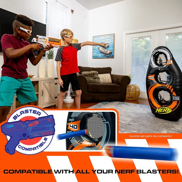 Alt view image 6 of 6 - Proshot Kids Football Blaster Inflatable Target Set 50" Standing Pop-Up Target, Black/Orange/Gray