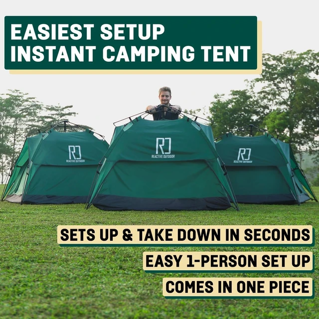 Alt view image 3 of 5 - 3 Second Instant Pop-Up Camping Tent Easy Quick 1 Person Setup, Waterproof Double Layer Outdoor