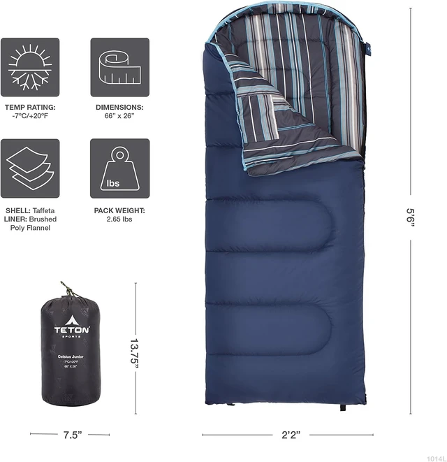 Alt view image 3 of 6 - Teton Junior Sleeping Bag 20 & 0 Degree, Warm & Comfortable for Boys, Girls & All Kids in All Camping Weather, Built to Last
