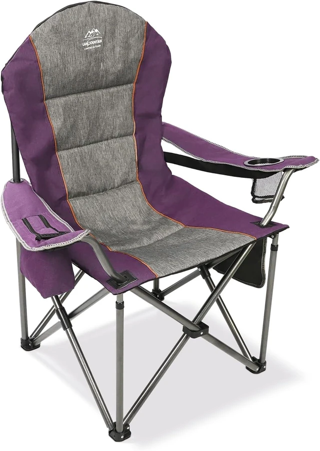 Main image of High Back Heavy Duty Folding Camping Chair for Adults with Cup Holder & Cooler Bag Outdoor Lawn Chair for Camping, Hiking, Picnics & Beach Trips, Purple
