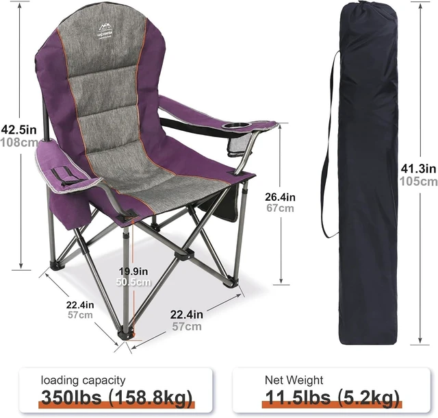 Alt view image 3 of 6 - High Back Heavy Duty Folding Camping Chair for Adults with Cup Holder & Cooler Bag Outdoor Lawn Chair for Camping, Hiking, Picnics & Beach Trips, Purple