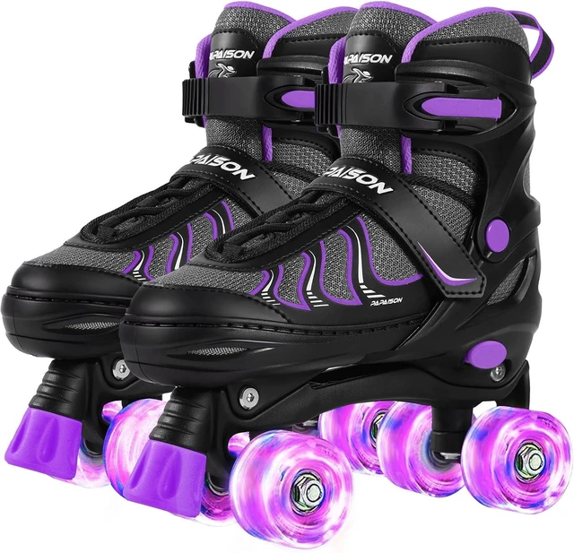 Main image of Adjustable Quad Roller Skates with Light-Up Wheels for Girls Ages 8-12 Youth & Women, Indoor/Outdoor