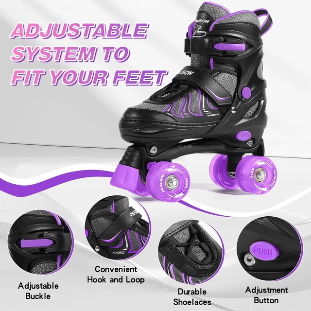 Alt view image 2 of 7 - Adjustable Quad Roller Skates with Light-Up Wheels for Girls Ages 8-12 Youth & Women, Indoor/Outdoor