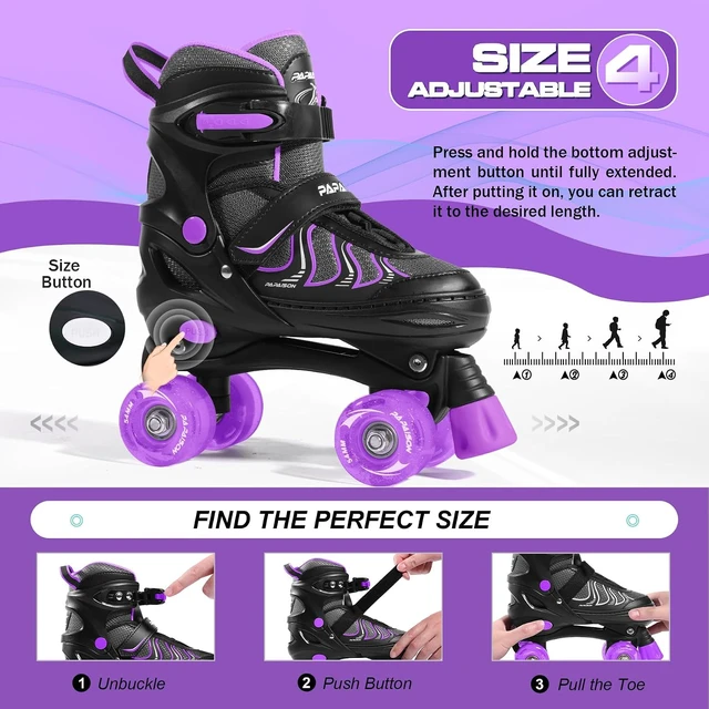 Alt view image 3 of 7 - Adjustable Quad Roller Skates with Light-Up Wheels for Girls Ages 8-12 Youth & Women, Indoor/Outdoor
