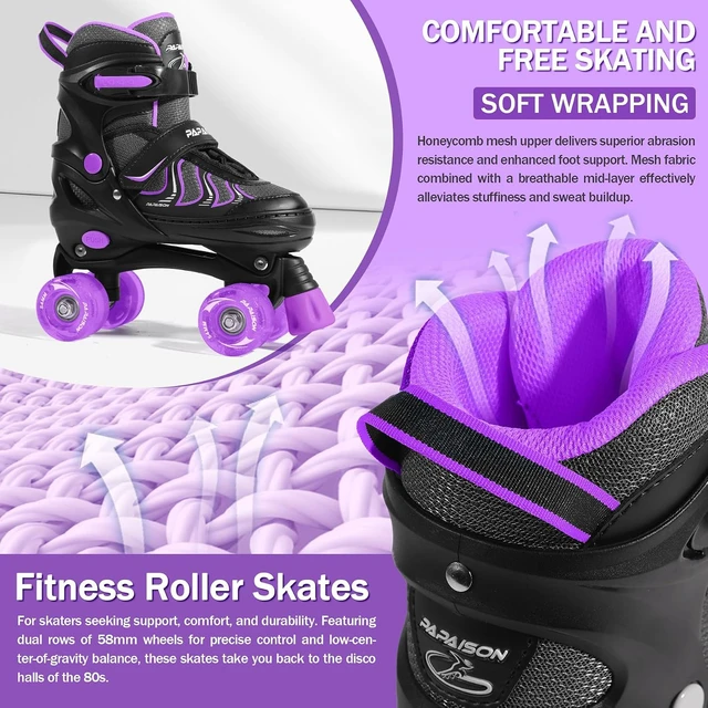 Alt view image 5 of 7 - Adjustable Quad Roller Skates with Light-Up Wheels for Girls Ages 8-12 Youth & Women, Indoor/Outdoor