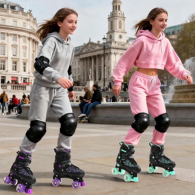 Alt view image 7 of 7 - Adjustable Quad Roller Skates with Light-Up Wheels for Girls Ages 8-12 Youth & Women, Indoor/Outdoor