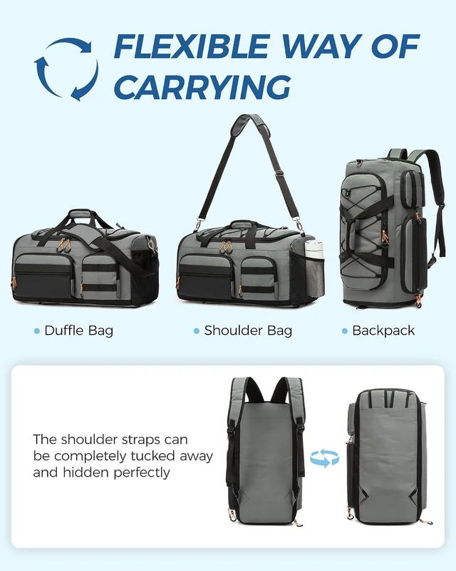 Alt view image 4 of 7 - 45L 3-in-1 Gym Duffle Bag Backpack for Men Travel