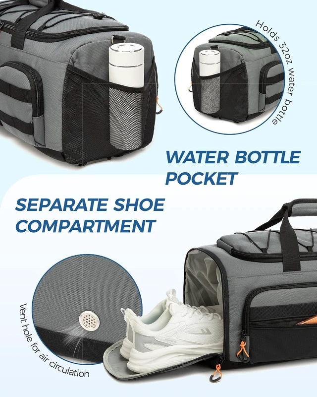 Alt view image 5 of 7 - 45L 3-in-1 Gym Duffle Bag Backpack for Men Travel