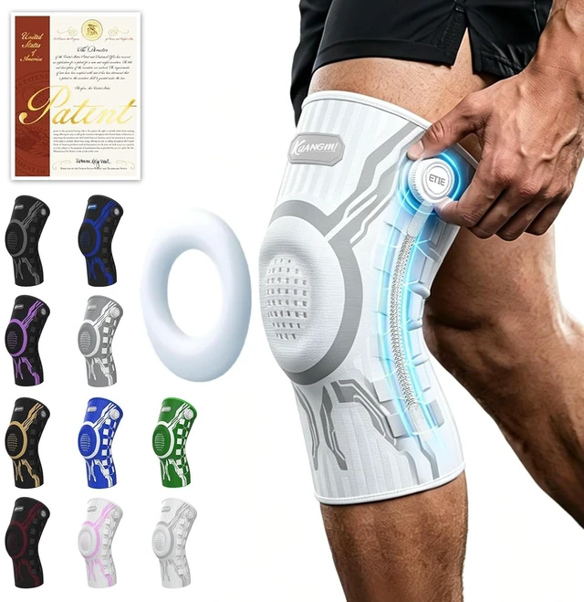 Main image of Knob Knee Brace for Pain Relief Compression Knee Sleeve with Patella Gel Pad & Side Stabilizers for Workout, Arthritis, Joint Pain & Meniscus Tear (White,Left,Medium,Single)