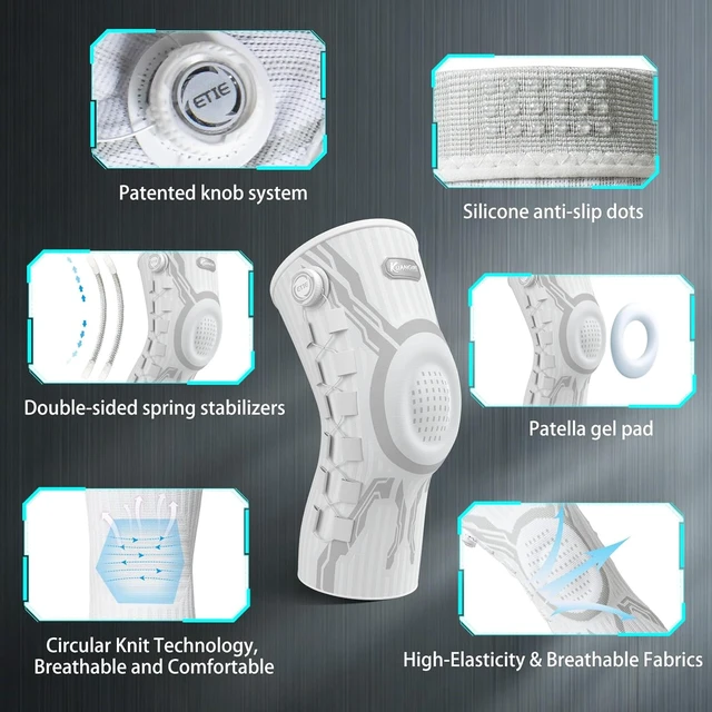 Alt view image 5 of 7 - Knob Knee Brace for Pain Relief Compression Knee Sleeve with Patella Gel Pad & Side Stabilizers for Workout, Arthritis, Joint Pain & Meniscus Tear (White,Left,Medium,Single)