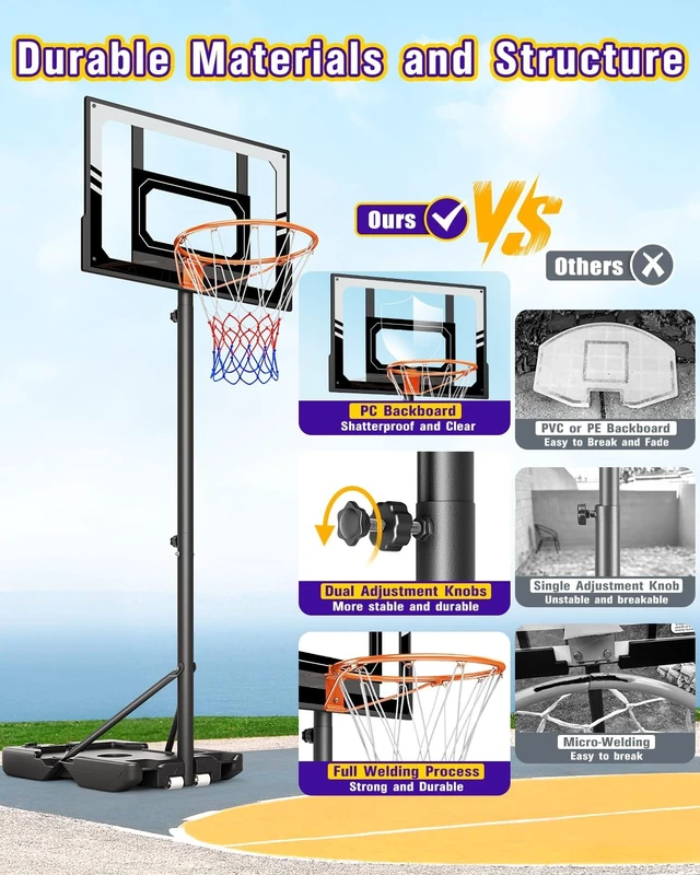 Alt view image 3 of 7 - Portable Kids Basketball Hoop 3.5-7ft Stepless Adjustable Height with Shatterproof PC Backboard for Backyard, Driveway & Indoor