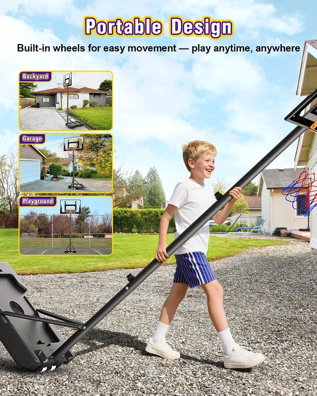 Alt view image 2 of 7 - Portable Kids Basketball Hoop 3.5-7ft Stepless Adjustable Height with Shatterproof PC Backboard for Backyard, Driveway & Indoor