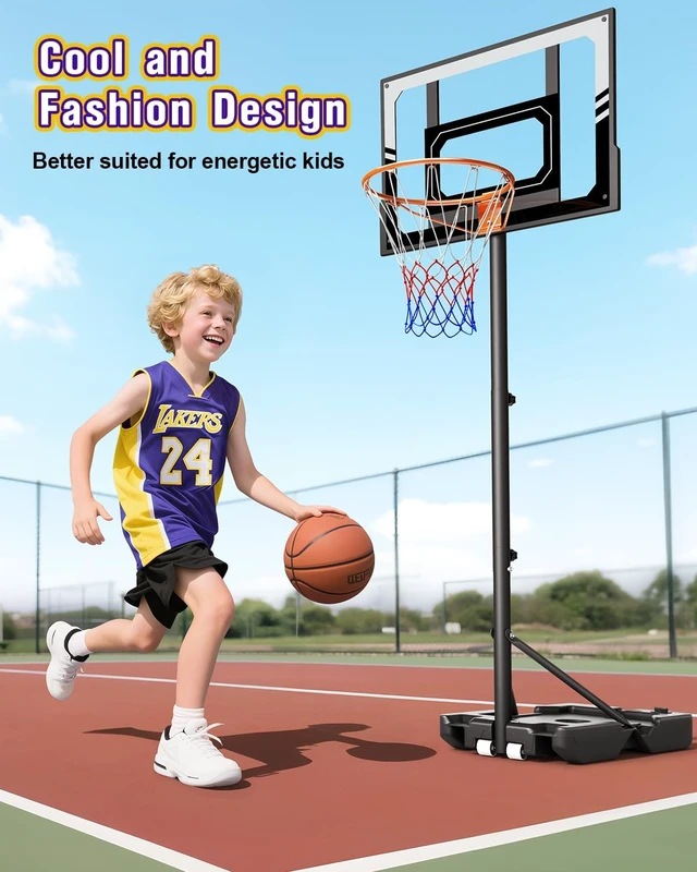 Alt view image 6 of 7 - Portable Kids Basketball Hoop 3.5-7ft Stepless Adjustable Height with Shatterproof PC Backboard for Backyard, Driveway & Indoor