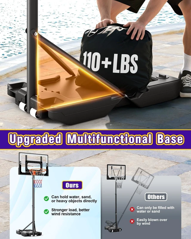 Alt view image 4 of 7 - Portable Kids Basketball Hoop 3.5-7ft Stepless Adjustable Height with Shatterproof PC Backboard for Backyard, Driveway & Indoor