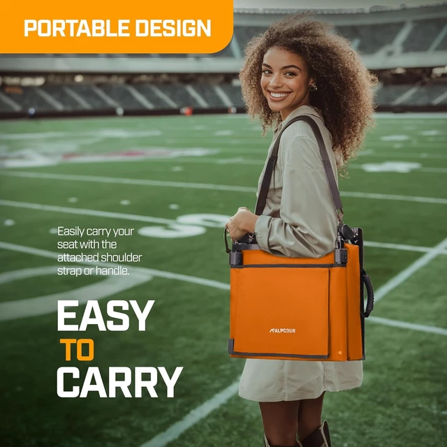 Alt view image 6 of 7 - Extra Wide Folding Reclining Stadium Seat with Back Support Bleacher Hooks, Thick Cushion, Cup Holder & Storage Pockets, Portable for Kayak, Canoe, Paddle Board, Concerts & Sports